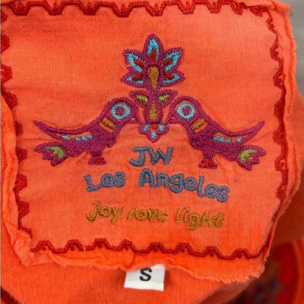 Johnny Was Embroidered Soft Orange Tunic Dress Size S Pockets V-neck Floral - Picture 6 of 13